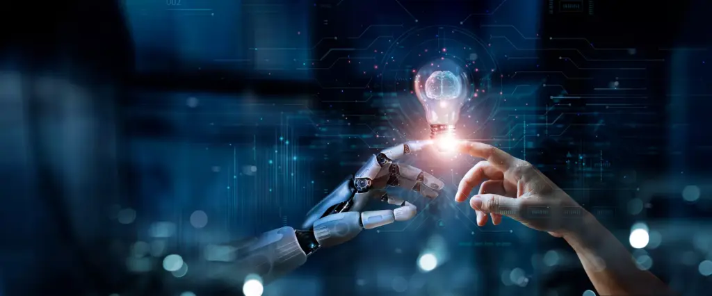 Artificial intelligence concept showing machines processing data and learning
