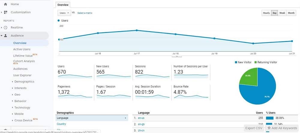 Google Analytics dashboard overview
