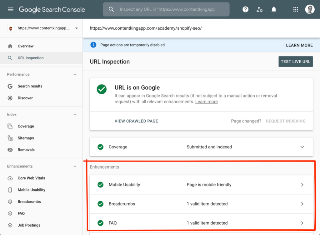 Google Search Console verification and indexing reports

